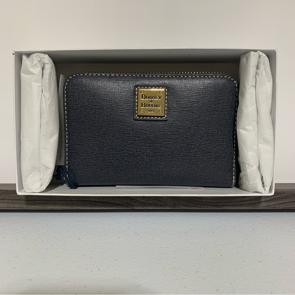 Dooney & Bourke Dark Gray Italian Saffiano Leather Medium Zip Around Wallet-NWT